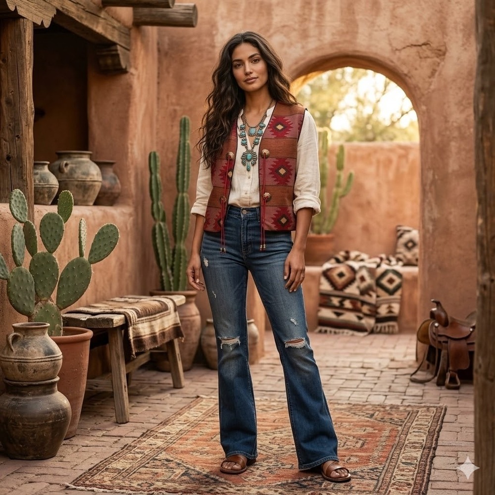 Girasol Vintage Western Vest Silver Concho Buttons‎ Southwestern Tribal Artisan